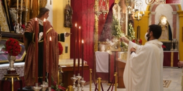 Los hermanos de la Soledad celebraron una misa por el patrón de los jóvenes cofrades