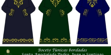 Nuevas túnicas bordadas por el taller de la hermandad para el apostolado del Huerto