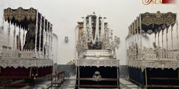 Ambiente cofradiero en Cádiz con los montajes de los distintos pasos en los templos