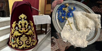 Hermanos de Columna donan saya bordada, rosario y pañuelo a la Virgen de las Lágrimas