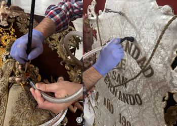 CYRTA acomete labores conservativas al Simpecado del Rocío de San Fernando tras la Romería