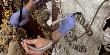 CYRTA acomete labores conservativas al Simpecado del Rocío de San Fernando tras la Romería