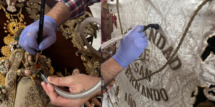CYRTA acomete labores conservativas al Simpecado del Rocío de San Fernando tras la Romería