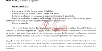 Santa Elena convoca a sus hermanos para el cabildo general ordinario del 20 de marzo