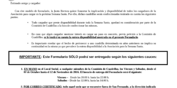 La JCC pone a disposición de sus socios el formulario para la Semana Santa de 2017