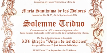 El miércoles comienzan los cultos en honor de la Virgen de los Dolores de Nazareno