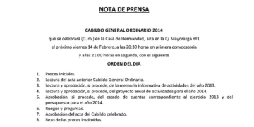 Cristo Rey celebrará su cabildo general ordinario el próximo 14 de febrero