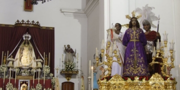 Todo listo en la iglesia de la Merced para la salida esta tarde del misterio de Sentencia